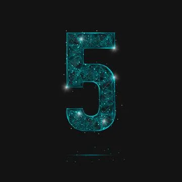Abstract isolated blue image of a number five. Polygonal illustration looks.. Stock Illustration
