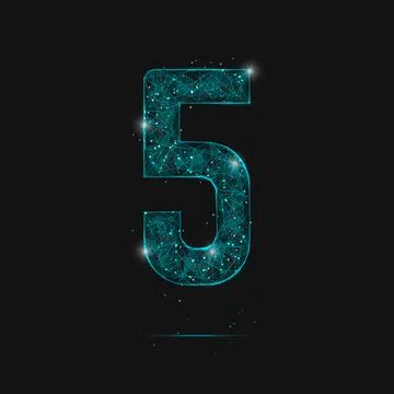 Abstract isolated blue image of a number five. Polygonal illustration looks.. Stock Illustration