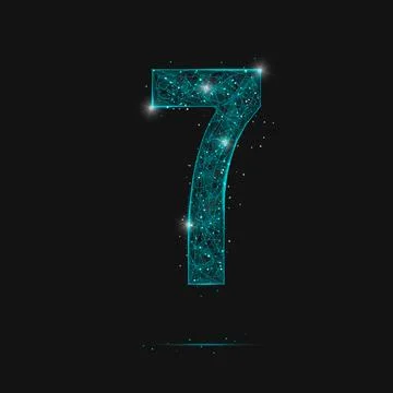 Abstract isolated blue image of a number seven. Polygonal illustration look.. Stock Illustration