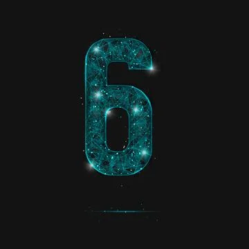 Abstract isolated blue image of a number six. Polygonal illustration looks .. Stock Illustration