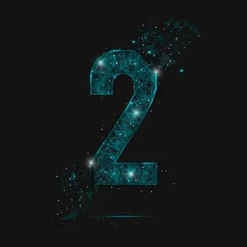 Abstract isolated blue image of a number two. Polygonal illustration looks like Stock Illustration