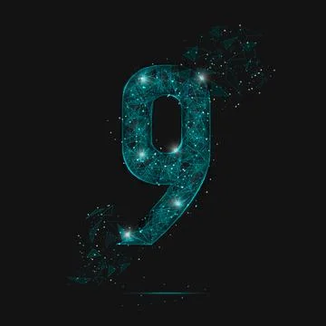 Abstract isolated blue image of a number nine. Polygonal illustration looks like Stock Illustration