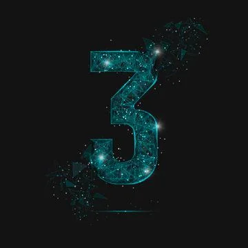 Abstract isolated blue image of a number three. Polygonal illustration looks Illustrazione stock