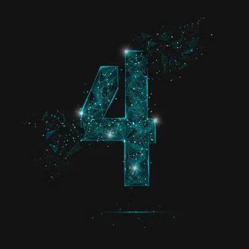 Abstract isolated blue image of a number four. Polygonal illustration looks like Illustrazione stock