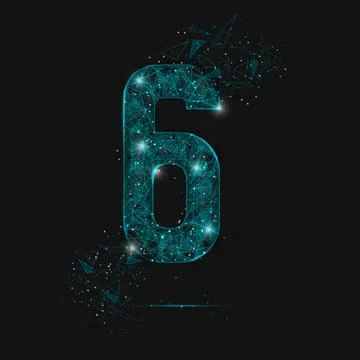 Abstract isolated blue image of a number six. Polygonal illustration looks like Illustrazione stock