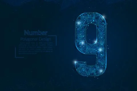 Abstract isolated blue image of a number nine. Polygonal illustration looks like Illustrazione stock