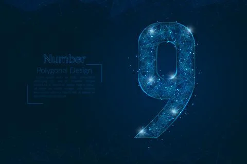 Abstract isolated blue image of a number nine. Polygonal illustration looks like Illustrazione stock
