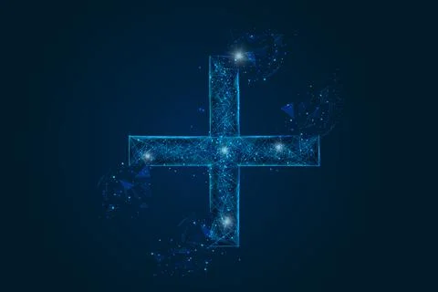 Abstract isolated blue image of a plus or cross sign. Polygonal illustration Stock Illustration