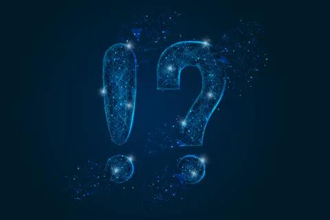 Abstract isolated blue image of a question fnd exclamation signs. Polygonal Stock Illustration