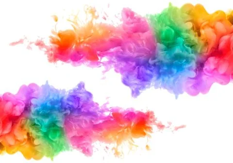 Abstract Isolated cloud of multicolored ink swirling in white background Stock Illustration