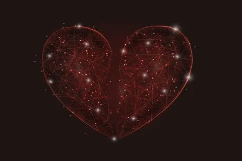 Abstract isolated image of broken red heart. Polygonal low poly style Stock Illustration