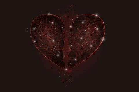 Abstract isolated image of broken red heart. Polygonal low poly style Stock Illustration