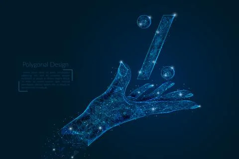 Abstract isolated image of human hand with percent offer. Polygonal low poly Illustrazione stock