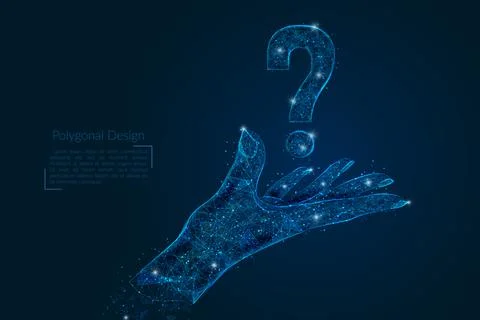 Abstract isolated image of human hand with question mark icon. Polygonal low Stock Illustration