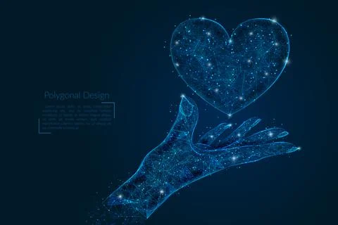 Abstract isolated image of human hand holding heart. Polygonal low poly style Stock Illustration