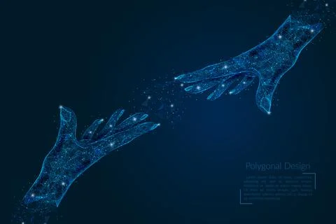 Abstract isolated image of human hand of partnership of people. Polygonal low Stock Illustration