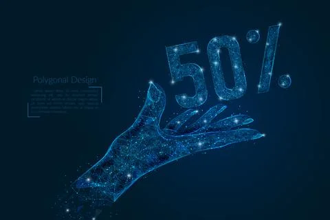 Abstract isolated image of human hand with 50 percent offer. Polygonal low poly Illustrazione stock