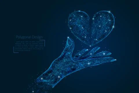Abstract isolated image of human hand holding broken heart. Polygonal low poly Illustrazione stock