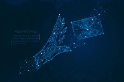Abstract isolated image of human hand sending letter. Polygonal illustration Stock Illustration
