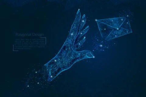 Abstract isolated image of human hand sending letter. Polygonal illustration Stock Illustration