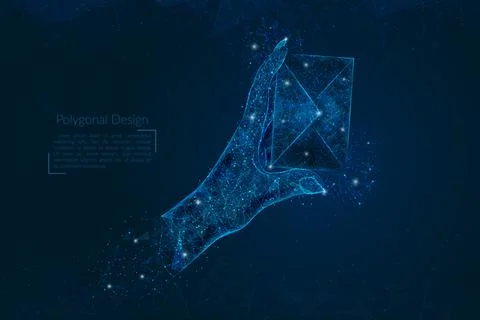Abstract isolated image of human hand sending letter. Polygonal illustration Stock Illustration