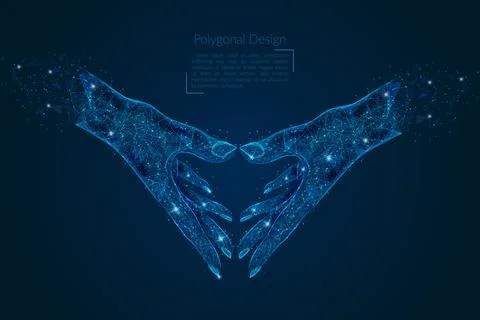 Abstract isolated image of human hand of partnership of people. Polygonal low Illustrazione stock