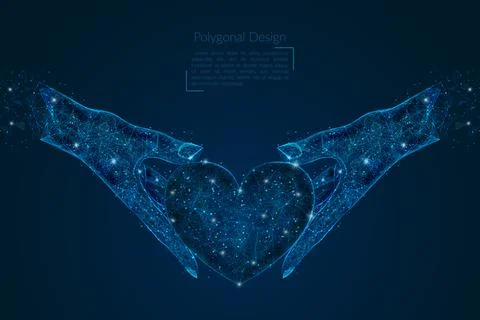 Abstract isolated image of human hand holding heart. Polygonal low poly style Stock Illustration