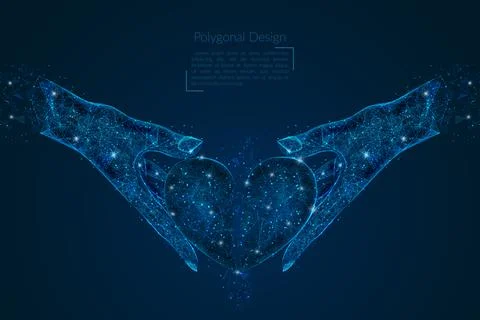 Abstract isolated image of human hand holding broken heart. Polygonal low poly Stock Illustration