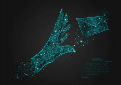 Abstract isolated image of human hand sending letter. Polygonal illustration Stock Illustration