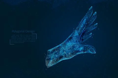 Abstract isolated image of human palm. Polygonal illustration looks like stars Stock Illustration