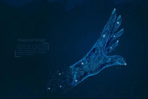 Abstract isolated image of human palm. Polygonal illustration looks like stars Stock Illustration