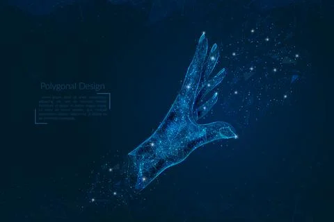 Abstract isolated image of human palm. Polygonal illustration looks like stars Stock Illustration