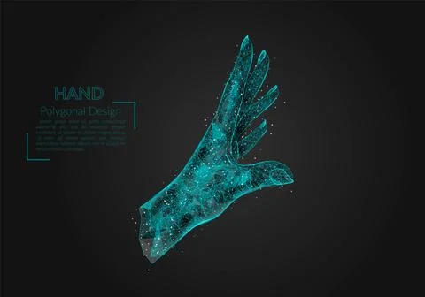 Abstract isolated image of human palm. Polygonal illustration looks like stars Stock Illustration