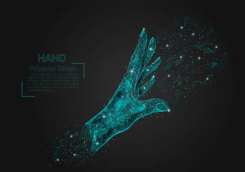 Abstract isolated image of human palm. Polygonal illustration looks like stars Stock Illustration