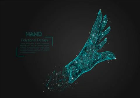 Abstract isolated image of human palm. Polygonal illustration looks like stars Stock Illustration