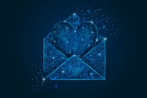 Abstract isolated image of a letter, mail or message with heart. Polygonal Stock Illustration
