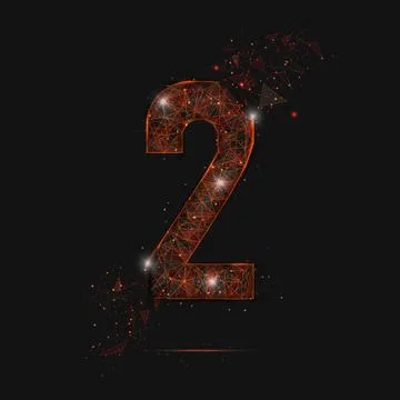 Abstract isolated orange image of a number two. Polygonal illustration looks  Stock Illustration