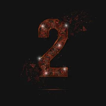 Abstract isolated orange image of a number two. Polygonal illustration looks  Stock Illustration