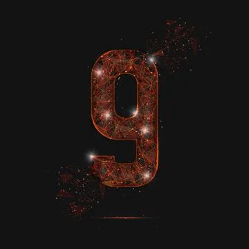 Abstract isolated orange image of a number nine. Polygonal illustration looks Illustrazione stock