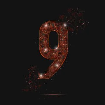 Abstract isolated orange image of a number nine. Polygonal illustration looks Stock Illustration