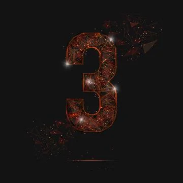 Abstract isolated orange image of a number three. Polygonal illustration look Illustrazione stock