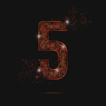 Abstract isolated orange image of a number five. Polygonal illustration looks Stock Illustration