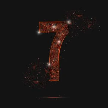 Abstract isolated orange image of a number seven. Polygonal illustration look Stock Illustration