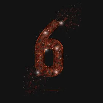 Abstract isolated orange image of a number six. Polygonal illustration looks  Stock Illustration