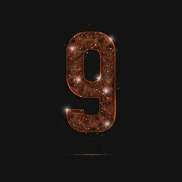 Abstract isolated orange image of a number nine. Polygonal illustration looks Stock Illustration