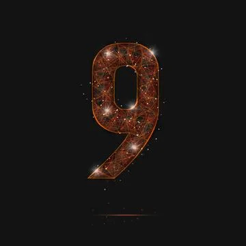 Abstract isolated orange image of a number nine. Polygonal illustration looks Stock Illustration