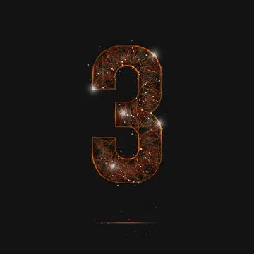 Abstract isolated orange image of a number three. Polygonal illustration looks Illustrazione stock