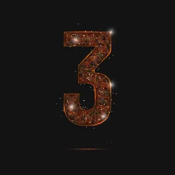 Abstract isolated orange image of a number three. Polygonal illustration looks Illustrazione stock