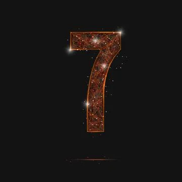 Abstract isolated orange image of a number seven. Polygonal illustration looks Illustrazione stock