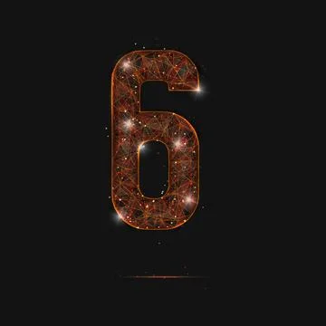Abstract isolated orange image of a number six. Polygonal illustration looks Illustrazione stock